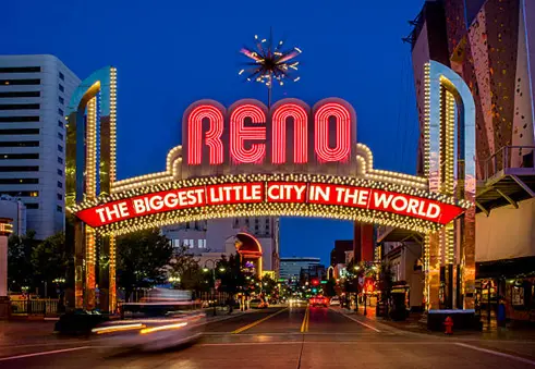 reno biggest little city in the world arch sign in reno, nevada